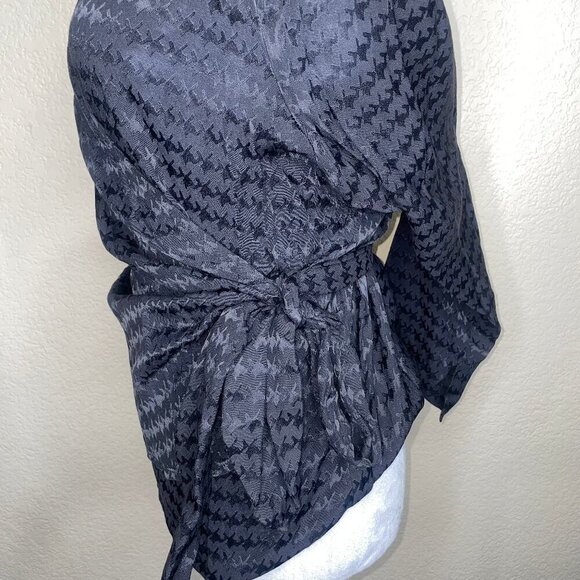 Nine West Women's Black Silky Fabric Sleeve-Slit Wrap Blouse Top Plus Size XL - Picture 5 of 10